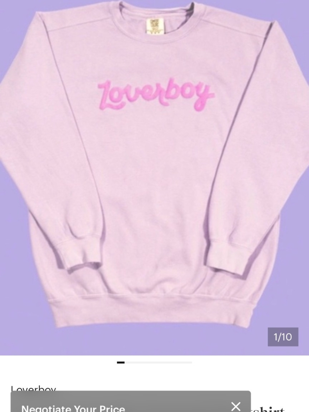 Loverboy Lavender Crewneck Sweatshirt with Pink Script